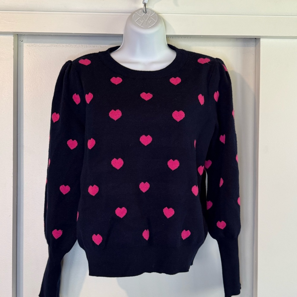 Nanette Lepore Navy Sweater with Pink Hearts - Picture 2 of 8